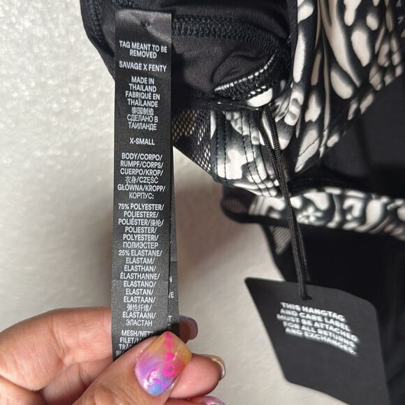 NWT- SAVAGE x FENTY- 1-ON-1 BODYSUIT-BLACK CAVIAR X INSTINCTS PRINT-Size XS - Picture 15 of 16
